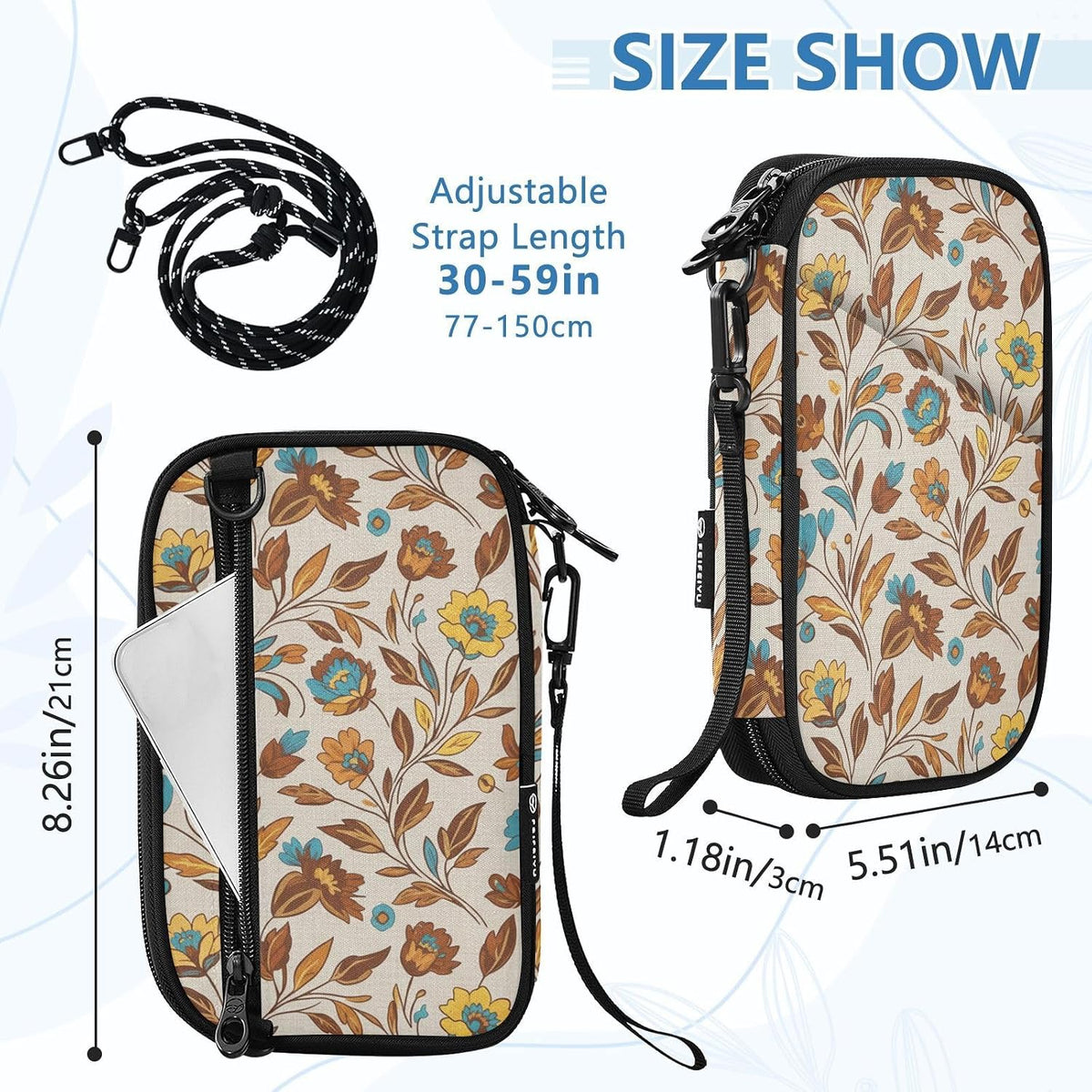 Flower Family Passport Holder for Travel | Document Organizer with Detachable Strap Holds 5 Passports for Men Women, Portable Wallet for Card Cash Tickets