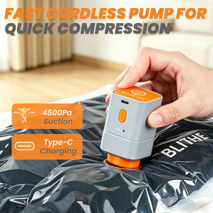 Travel Vacuum Storage Bags with Rechargeable Cordless Pump, 15-Pack Space Saver Bags for Suitcase & Luggage, Reusable Compression Bags in 3 Carry-On Sizes(16/20/24 Inch)