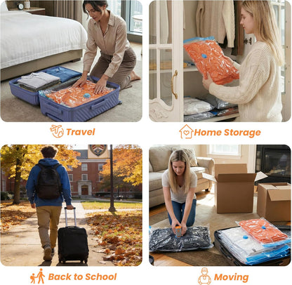 Travel Vacuum Storage Bags with Rechargeable Cordless Pump, 15-Pack Space Saver Bags for Suitcase & Luggage, Reusable Compression Bags in 3 Carry-On Sizes(16/20/24 Inch)